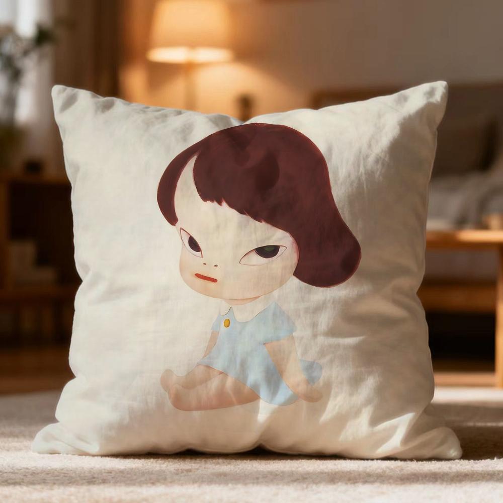Fashion Y-YYoshitomo Nara Cushion Cover Soft Washable Pillow Case Multi-Scene for Couch Bed Travel Office Use