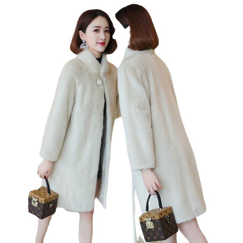 Autumn and winter new imitation mink fleece fur coat women's medium and long stand-up collar imitation mink coat loose and thin