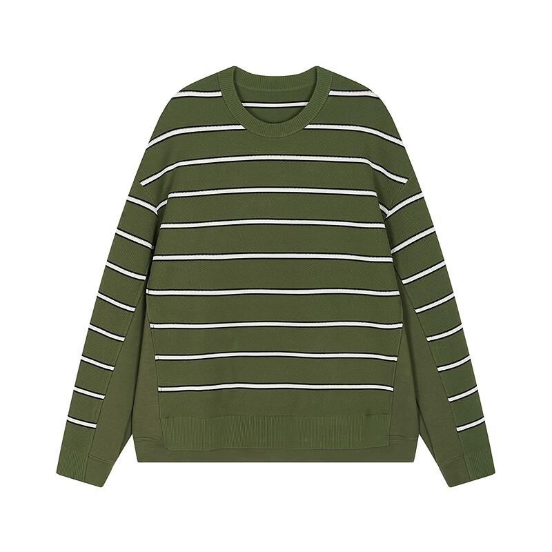 Men's Loose Fit Round Neck Striped Knit Sweater