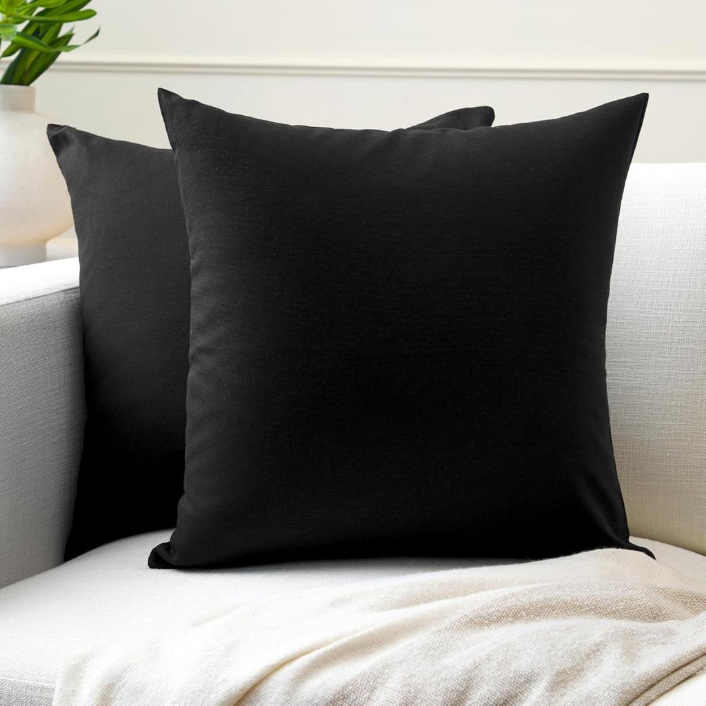 Decorative Pillowcase Zipper Black 50x50cm 2pcs