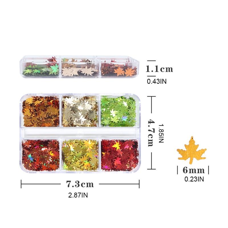 6 Grid Boxed Laser Color Nail Sequins Leaves 2021 Fall Christmas Thanksgiving