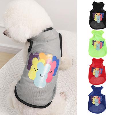 Summer Dog Shirt Round Neck Cartoon Pattern Breathable Thin Mesh Pullover Casual Wear Sleeveless Pet Printed T-shirt Cat Small Dog Vest Puppy Costume