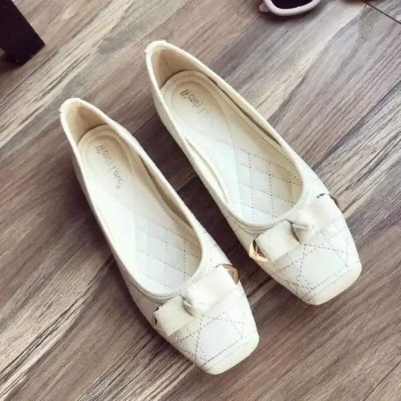 Fashion Normal Leather Casual Flats Ladies Footwear Low Heel Elegant Blue Square Toe Women's Shoes Flat High Quality Shoe Fashion Young