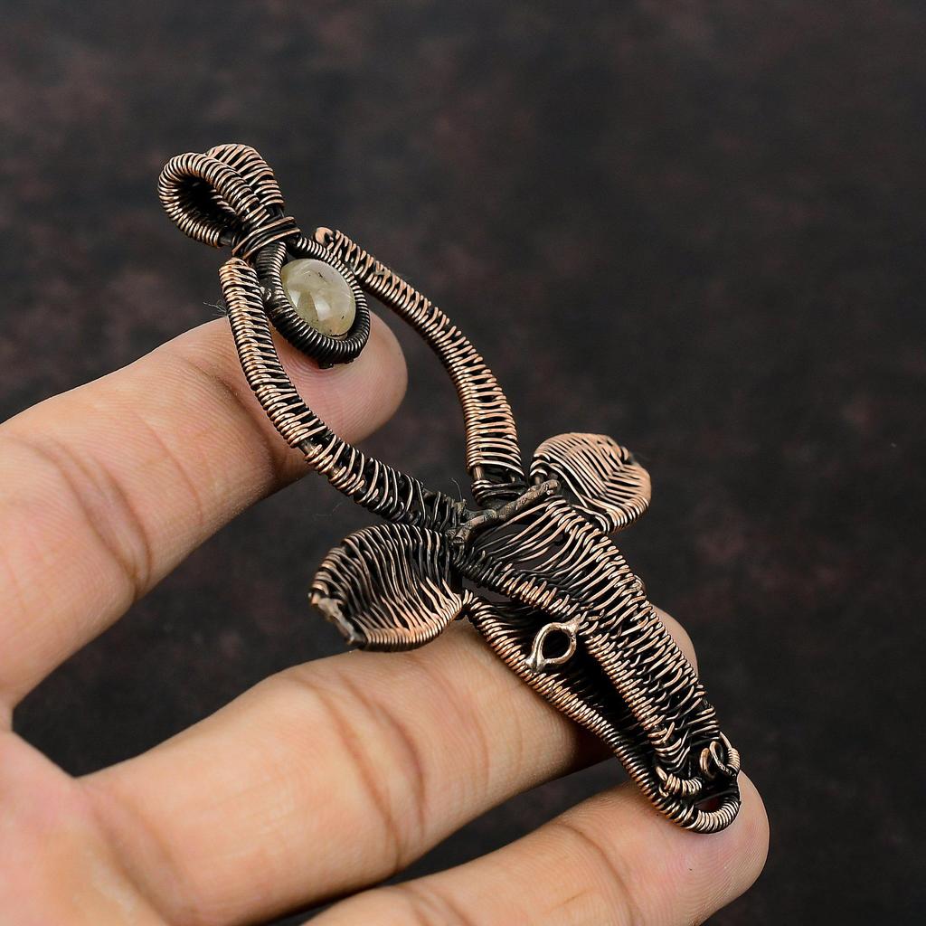 Golden Rutile Pendant Copper Wire Wrapped Pendant Gemstone Jewelry Handmade Pendant Antique Copper Jewelry Bull Face Pendant Engagement Gift
