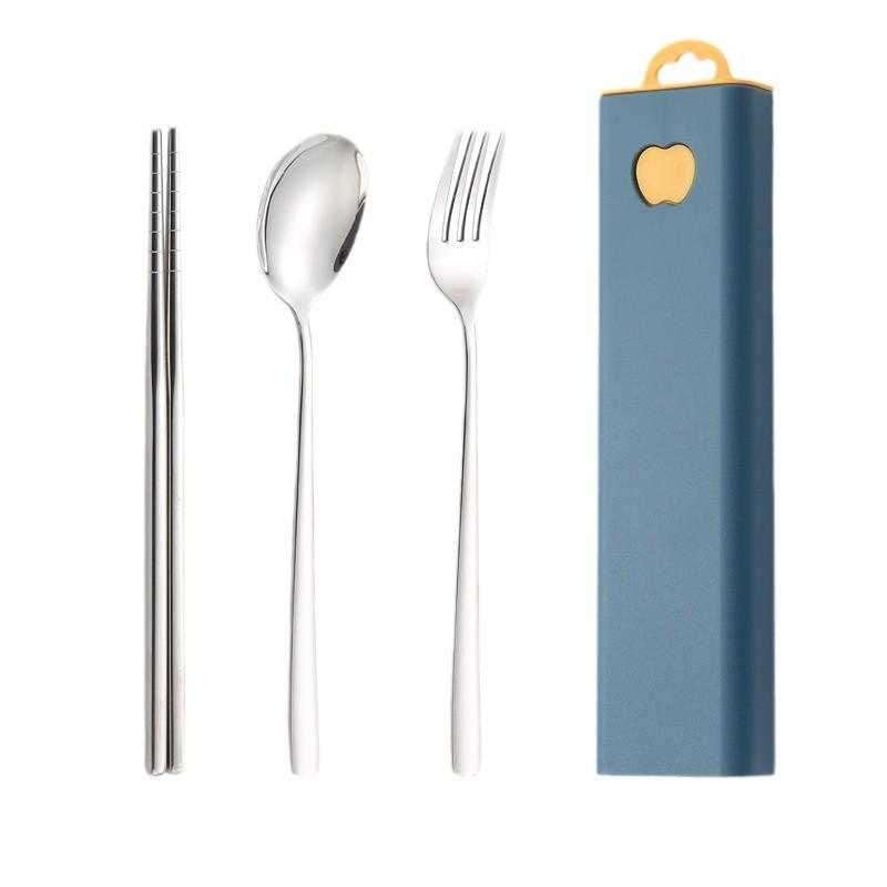 304 Stainless Steel 3-Piece Cutlery Set: Spoon, Fork, Chopsticks with Portable Storage Box for Students & Outdoors
