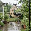 Soft Yellow Light Garden Lanterns Solar Moon Black Cat Wind Chime Light, Powered Hanging Lamp, Waterproof Resin Weather Resistant Outdoor Art