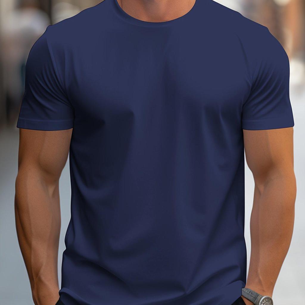 Unisex European Round Neck Short Sleeve T-shirt - Solid Color, Regular Fit