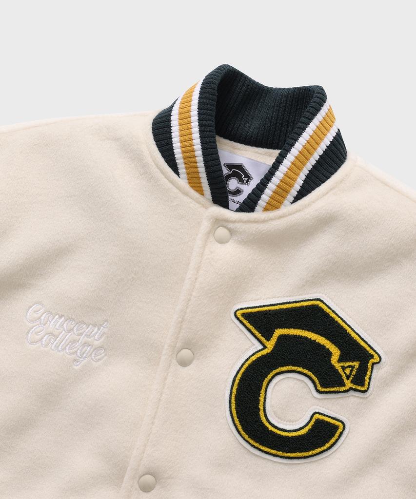 Conceptcollege All Ivory Graduation Cap Patch Varsity Jacket [Unisex]