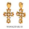 MamacitaSlay Vintage Imitation Pearls Cross Drop Women's Earring Tarnish Free Stainless Steel Jewelry Women Accessories