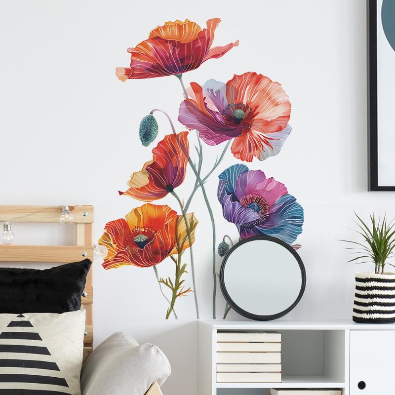 1Pc Painted Flowers Wall Stickers For Living Room Bedroom Background Wall Decor Home Decorative Stickers Wall Decals Mural