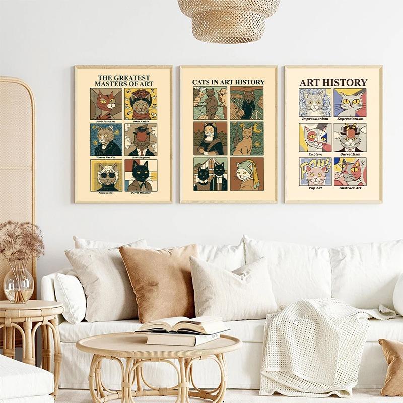 Vintage Cat Poster Tarot Cute Sun Moon Art HD Posters Canvas Paintings And Prints Wall Art For Living Room Home Decor Frameless