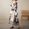 Summer Literary and Retro Middle-aged and Elderly Mother Clothing Cotton and Linen Positioning Flower Round Neck Loose Dress Women