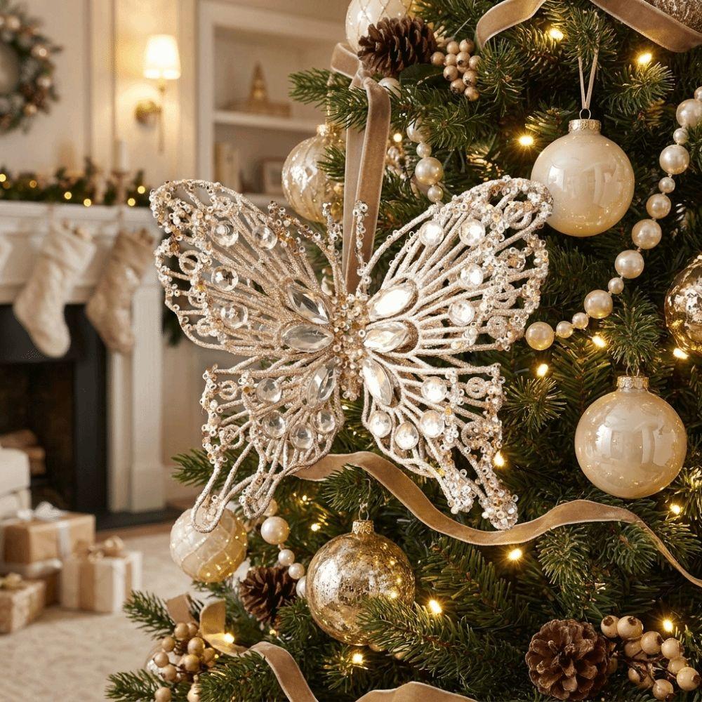 Kunststoff-Weihnachts-Schmetterlings-Ornament Leicht Wiederverwendbar Weihnachtsbaumschmuck Funkelnder Glitzer Schmetterling Hängedekoration