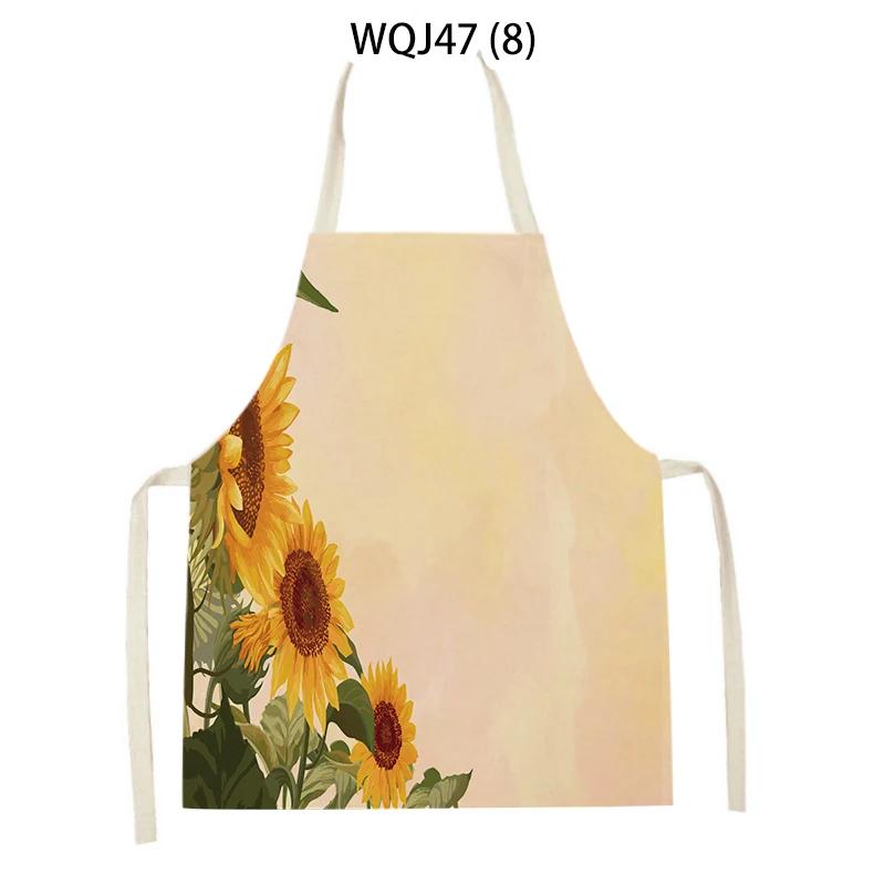Retro Flowers Linen Kitchen Aprons Floral Printed Cooking Aprons for Women Men Baking Accessories Cleaning Pinafore Delantal