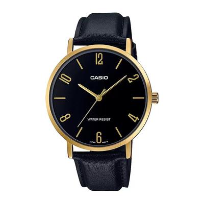Watch with a Black Leather Strap for Men, Black Leather Men's Watch, Casio