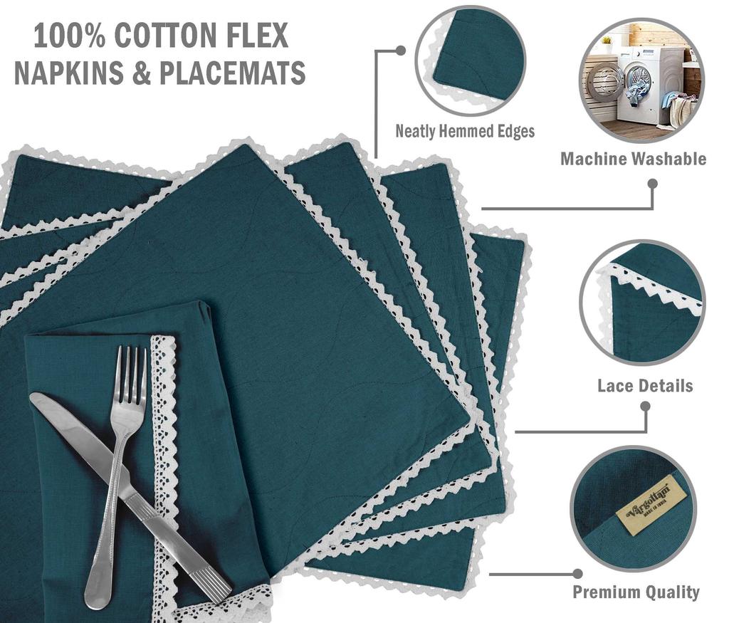 Vargottam Schwarz Einfarbig Heimdekor Waschbar Wendbar Spitze Essplatzsets Mit Servietten Set-Pack Von