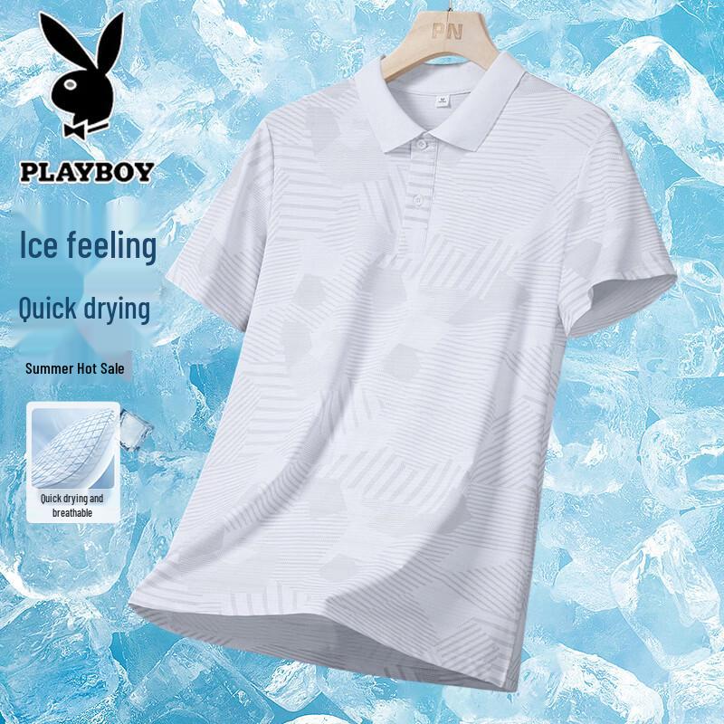 PLAYBOY Men's Ice Silk Quick-Dry Short Sleeve T-Shirt