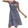 Ladies Sexy V-neck Mid-waist Floral Lace-up Sleeveless Vest And Swing Dress