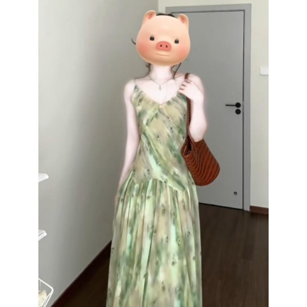 Retro Unique Beautiful Floral Suspender Dress Versatile This Year's Popular Popular Skirt Summer