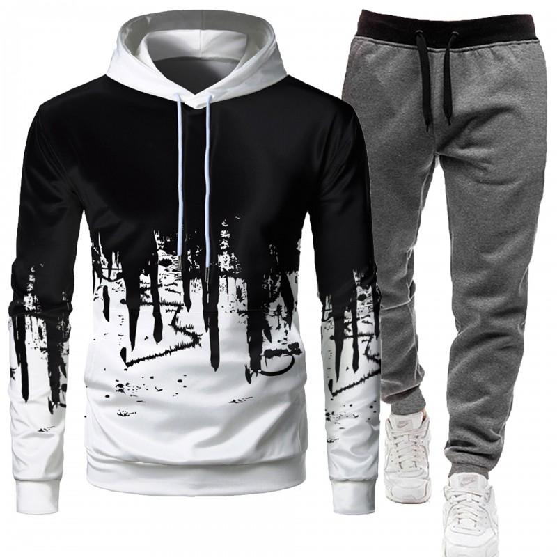 Mens Hooded Sweatshirt Jogger Pants Set Casual Sportswear Outfit