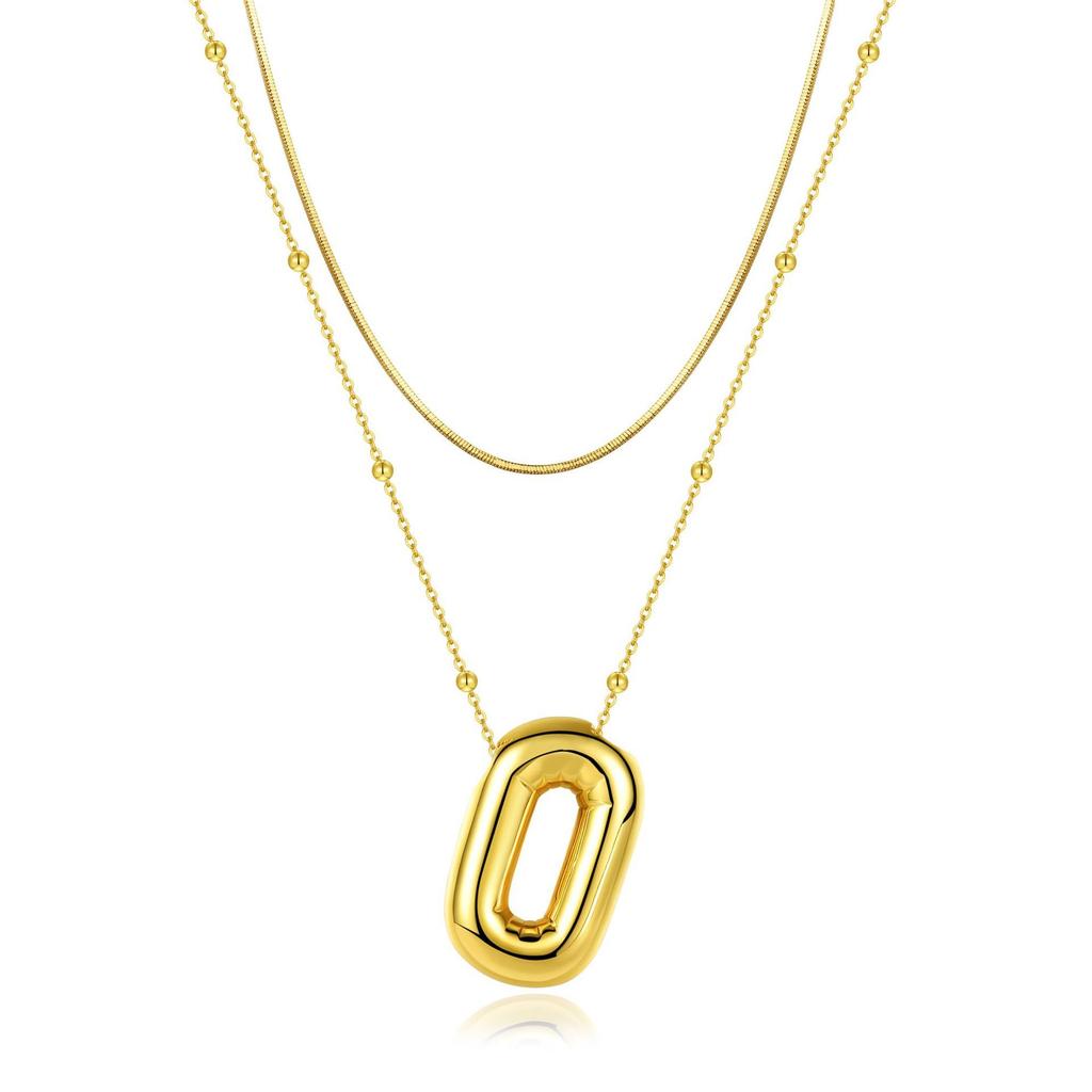 14K Double Round Snake Bone Chain Bead Chain Biscuit Balloon Letter Neck Chain Bubble Letter Foam Letter Necklace