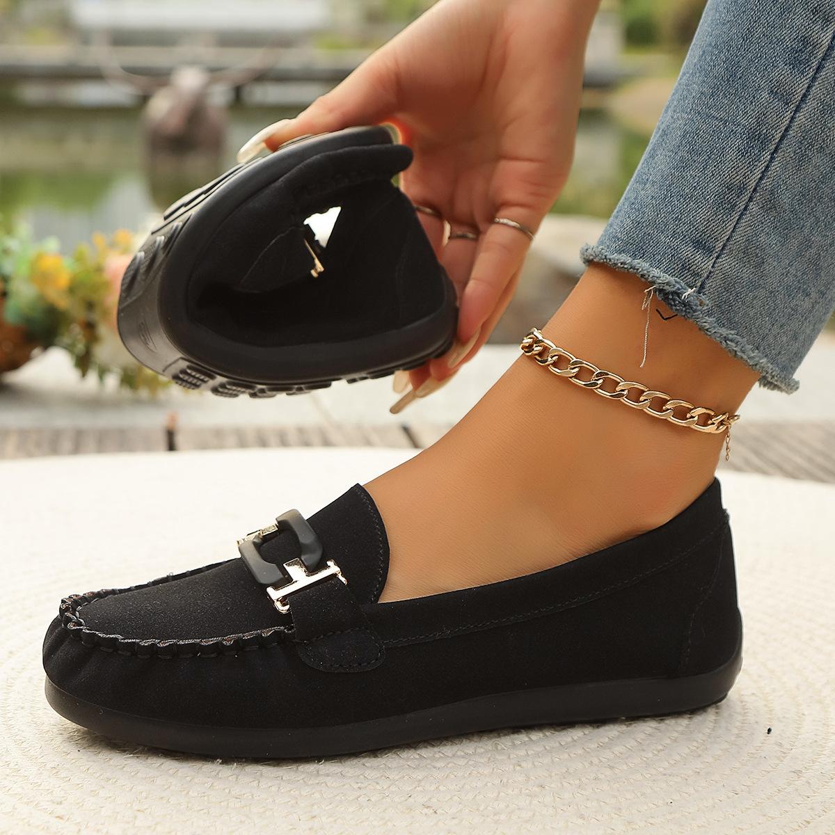 

2025 Весна Doudou обувь женская повседневная импортная коровья кожа роскошные весенние и осенние легкие женские лоферы с пряжкой-перекруткой 36 чёрный