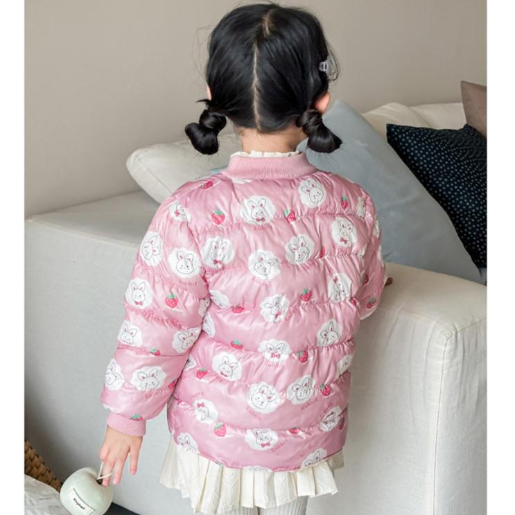 winter baby girl thicken short cotton-padded V-neck jacket Girls' warm cotton-padded clothes foreign style children's autumn cute cartoon print coats