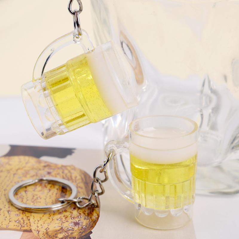 Simulation Beer mug keychain Men Women Couple Resin Simulation Food Handicraft Key Chain Bag Pendant Jewelry Accessories Gift