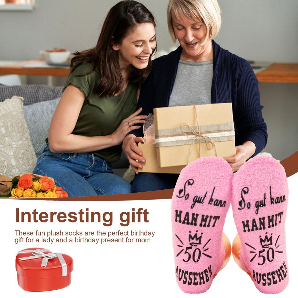 1 Pair Women Winter Socks Letter Print Mid-tube Thick Coral Fleece Keep Warm Floor Socks Anti-slip Knitted Daily Wear Sport Sock