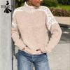 Maglioni da Donna Moda Casual Autunno Inverno Stampa Color Block Manica Lunga Collo Alto