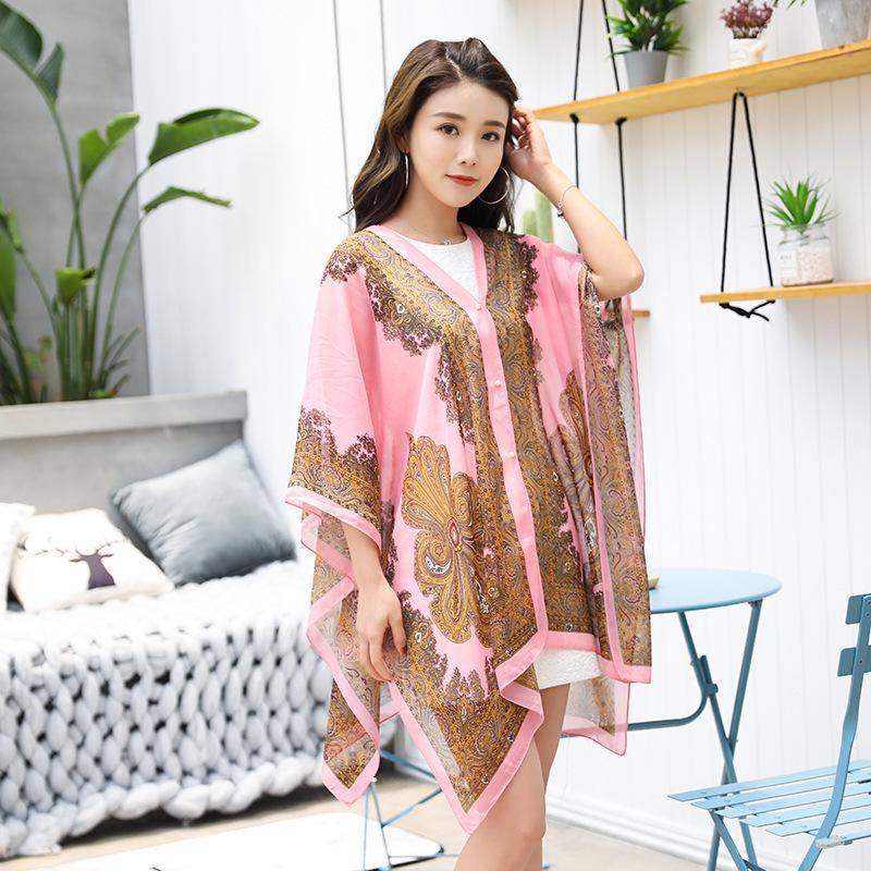 Chic Women's Silk Scarf: Oversized Sun Protection Shawl & Versatile Beach Towel