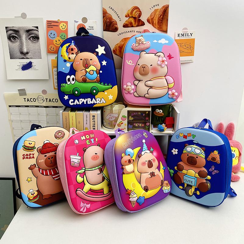 1 Piece Hard Shell Waterproof Students Schoolbag Cute 12 Inch Capybara Backpack Cartoon Kapibala School Bag For Kindergarten