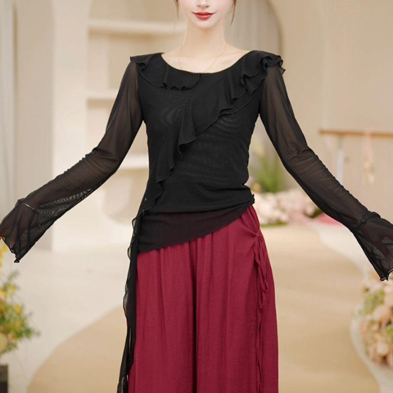 New Dance Clothes Women Modern Adult TopsDaily Dancing New Round Neck Long-sleeved Versatile Pullovers