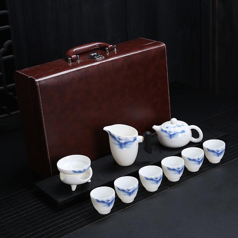 Cha Xun Dehua Mutton Fat Jade Porcelain 10-Piece Xishi Tea Set