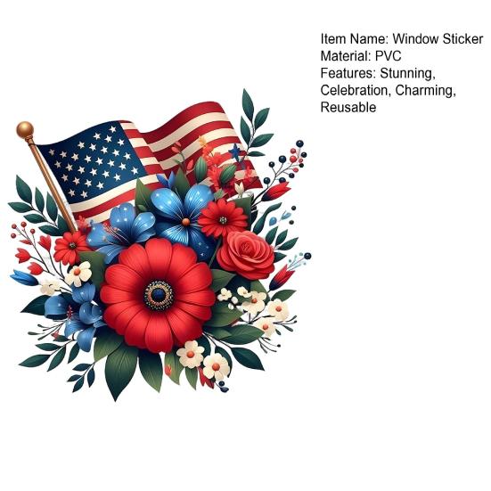 Patriotic Window Clings 4th of July America Flag Flowers Window Stickers for Independence Day Memorial Day Home Kitchen Decor