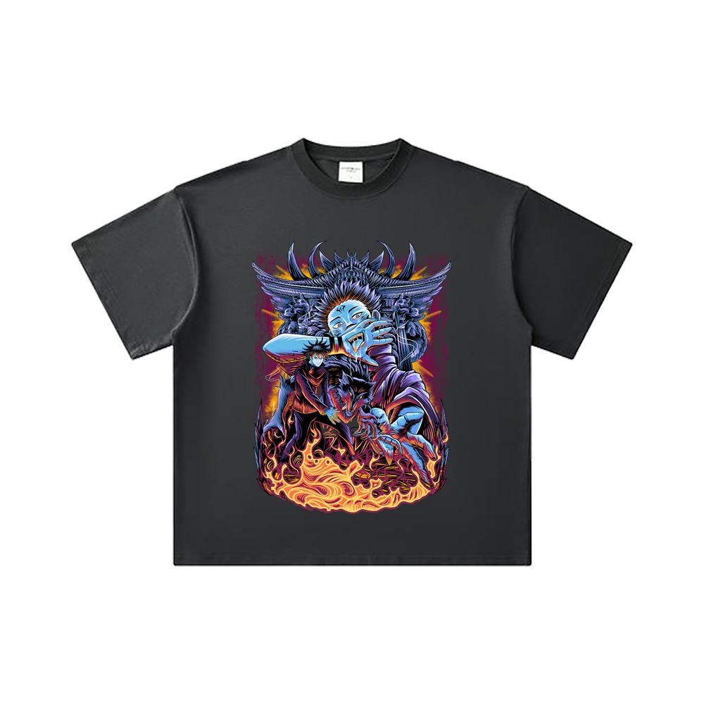 260 GSM Double Yarn 32 Count 100% Cotton Jujutsu Kaisen V8 Sukuna Print Unisex Heavy Cotton T Shirt