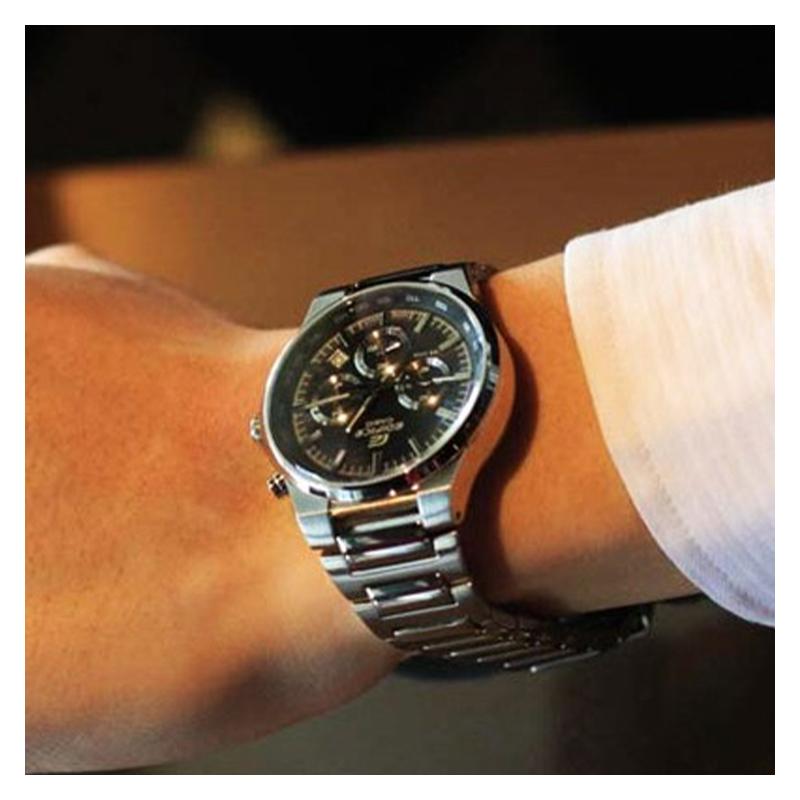 Casio EDIFICE Simple Casual Fashion Watch Quartz Movement Stainless Steel Strap Japanese and Korean Watch Men's Watch Black Dial EF-500BP-1A