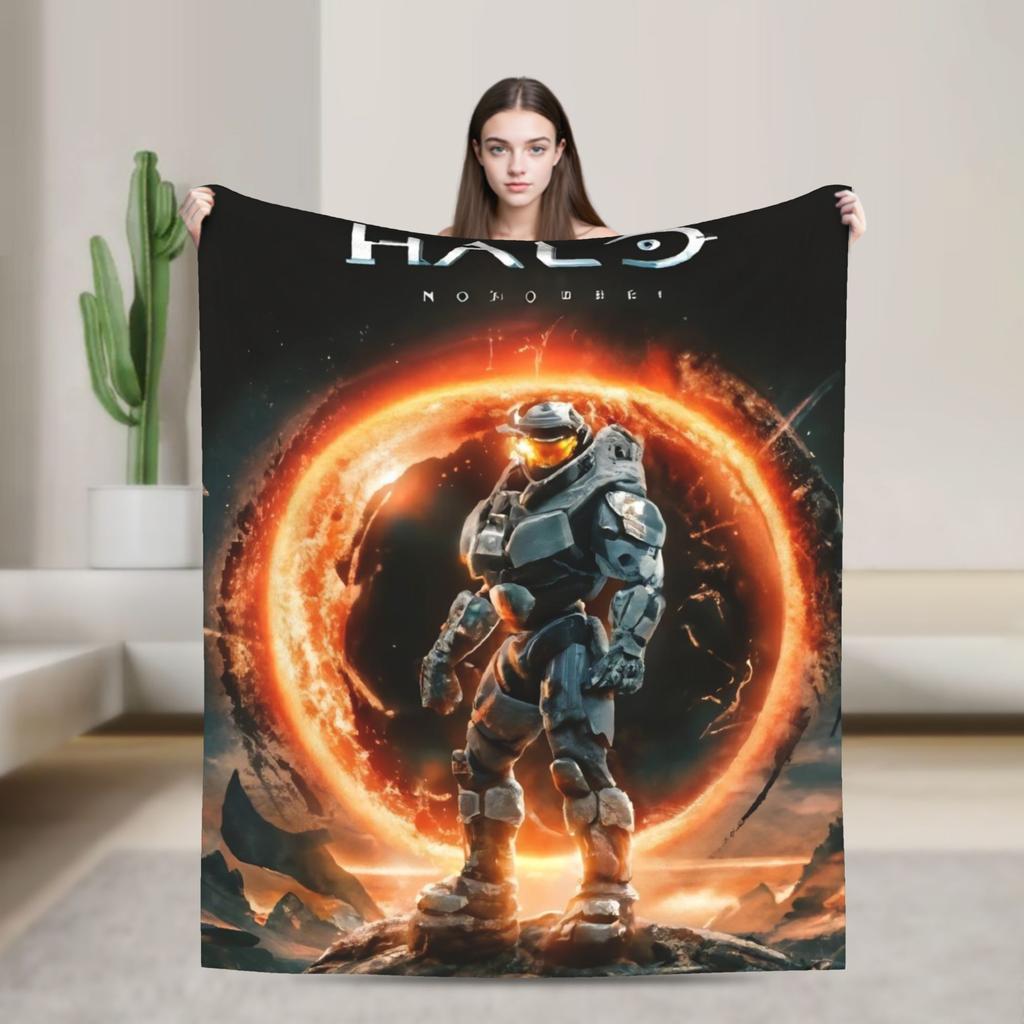 Game H-Halo I-Infinite Warm Soft Blanket Camping Plush Throw Blanket Street Trend Bedroom Flannel Bedspread Sofa Bed Cover