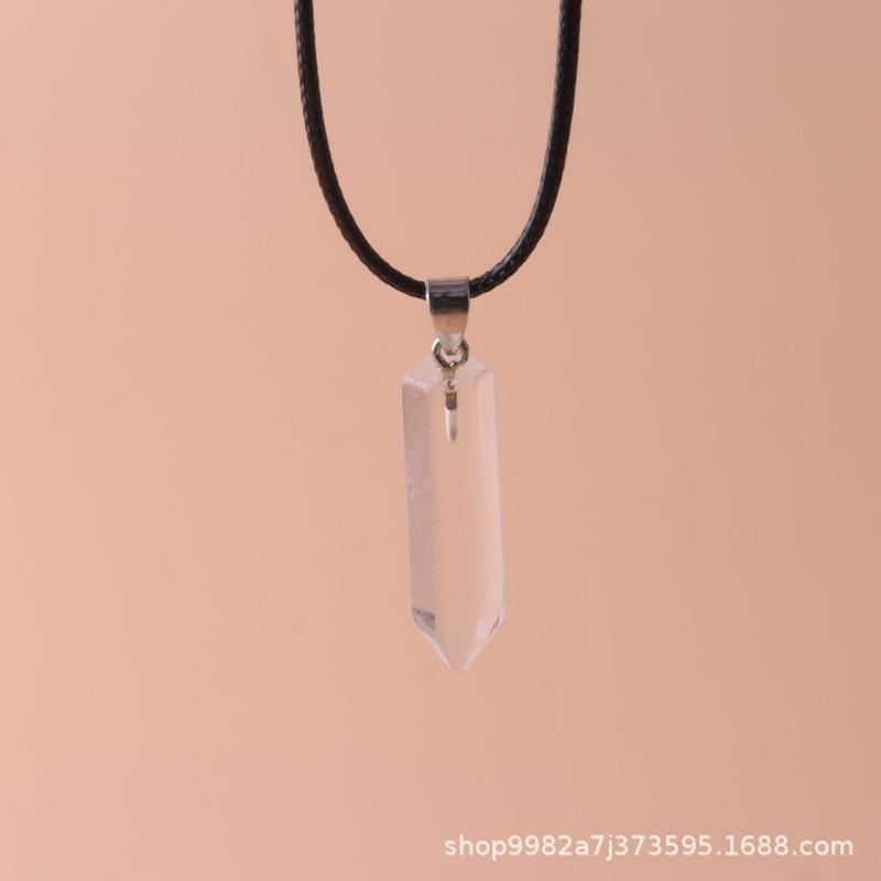 

Amethyst Chevron Crystal Point Pendant Necklace – Leather Cord Boho Jewelry, Calm Intuition Gift for Men & Women белый
