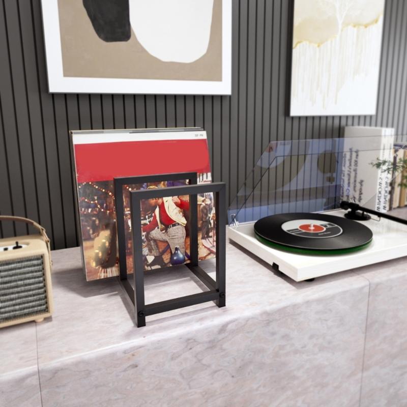 Metal Vinyls Record Display Stand For Secure Storage And Home Decoration In Black Finish