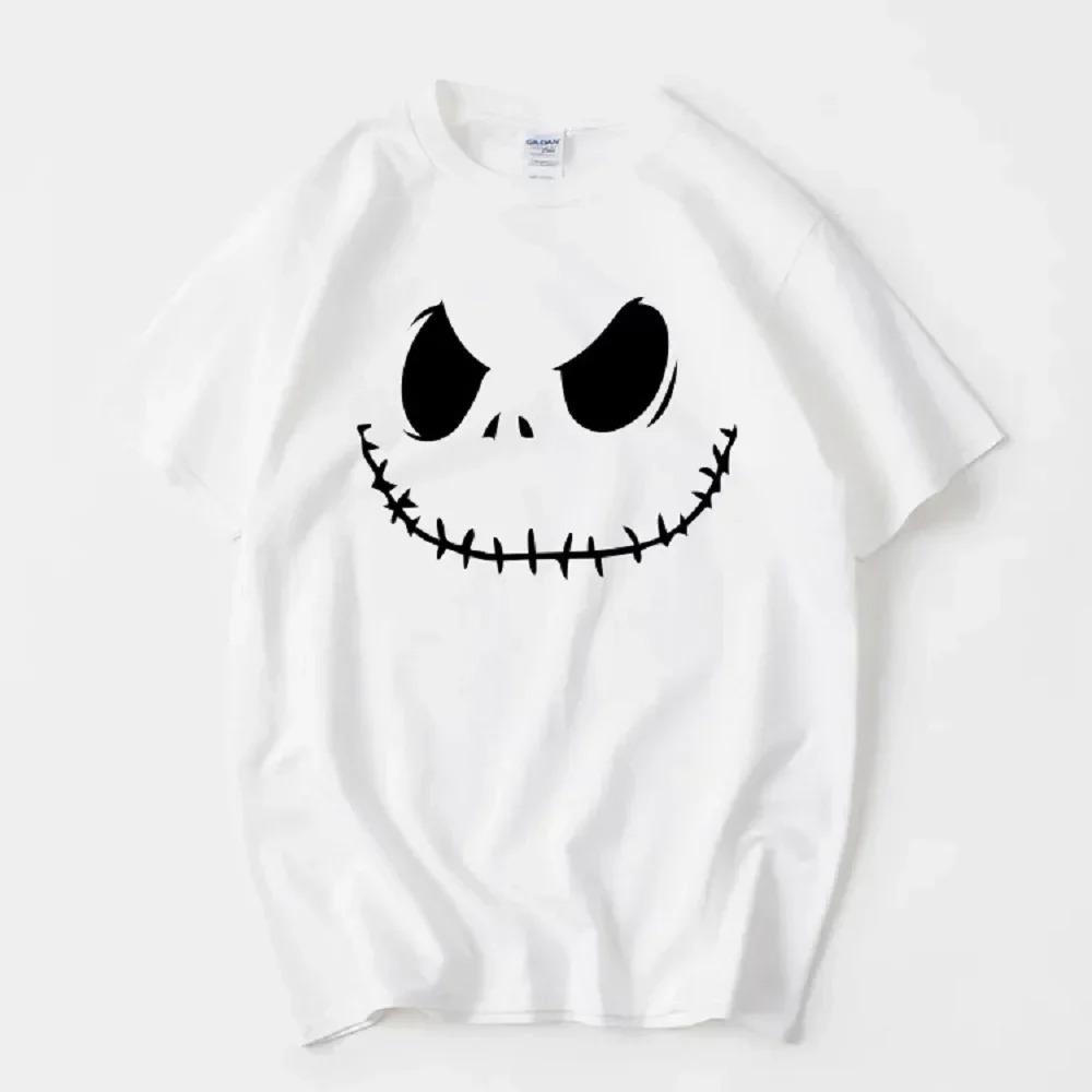 Cool Christmas Eve Horror Jack Halloween Skull Print T-shirt Short Sleeve Round Neck Summer Couple Dress