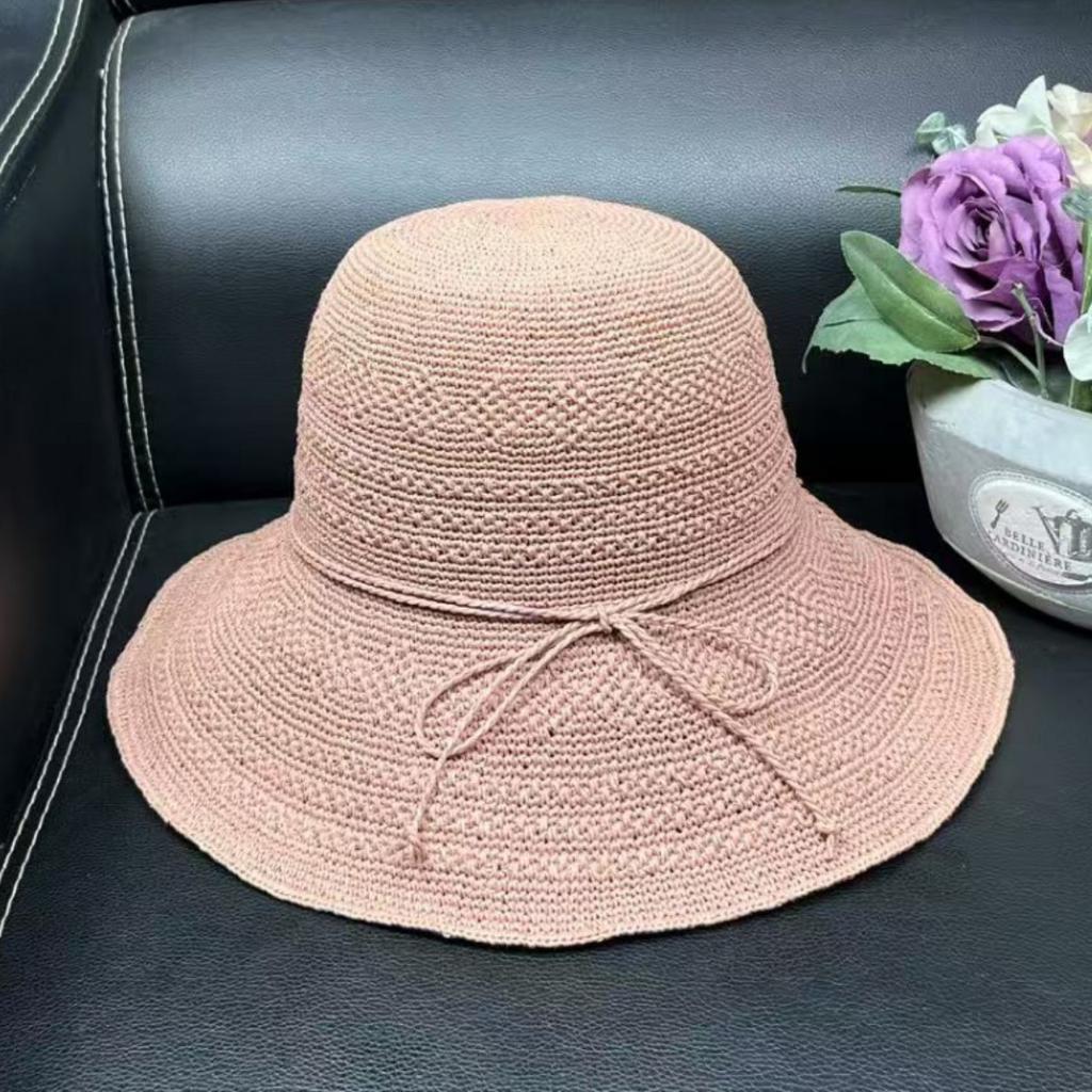 Extra Fine Travel Hand Hook Straw Hat Women's Summer Seaside Big Eaves Beach Hat Anti-ultraviolet Sunshade Bucket Hat Foldable
