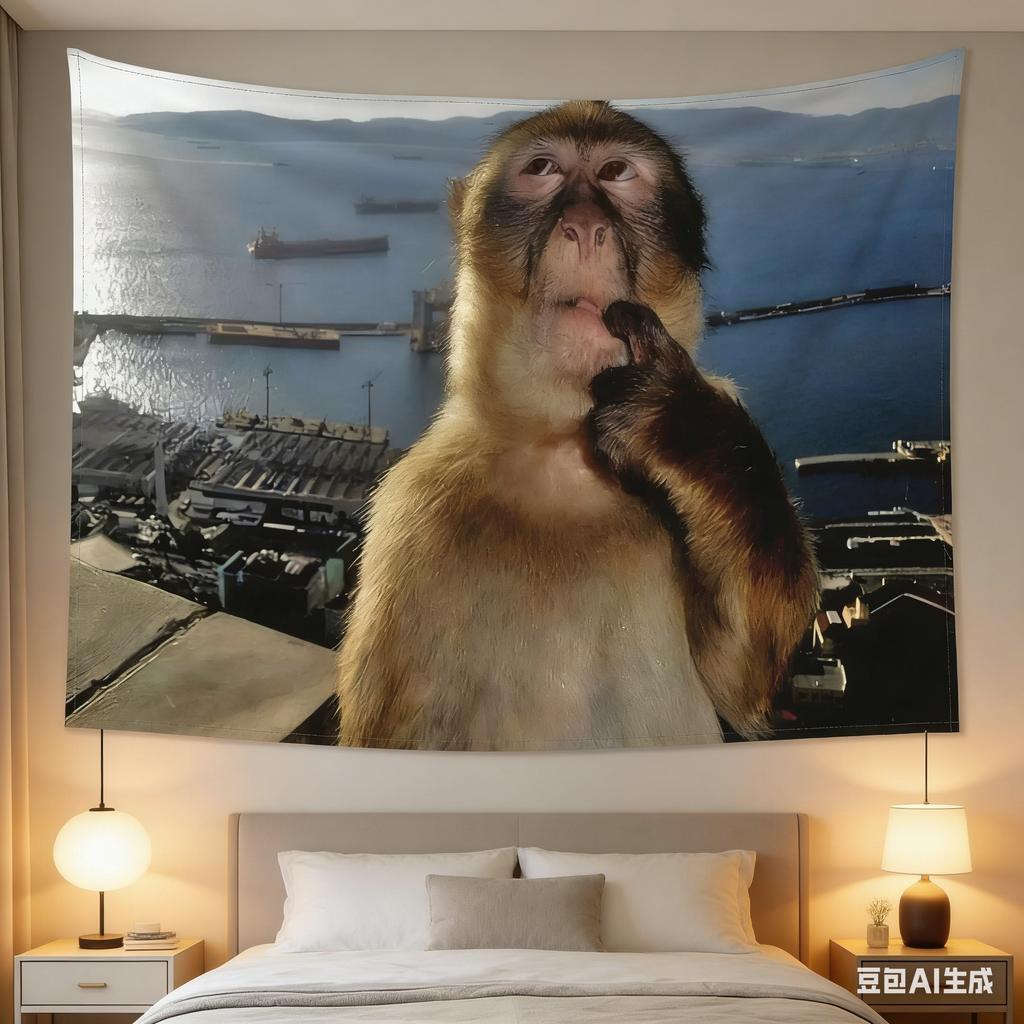Grappige Aap Selfie Wandkleed Humoristisch Dierendruk Wanddecoratie voor Studentenkamer Slaapkamer Woonkamer Decor