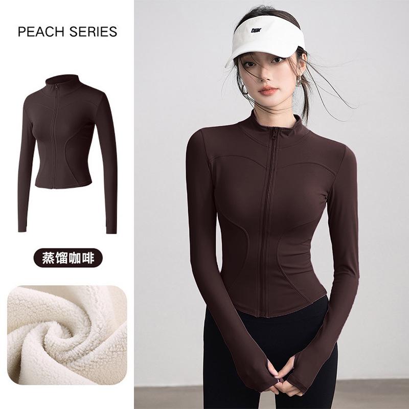 Spring Velvet Sports Jacket Women's Slim and Thin Versatile Yoga Clothes, High-end Running Fitness Warm Top