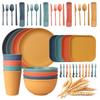 2025+48Pcs Unbreakable Dinnerware Sets for 4 People, Camping Plates and Bowls Set, Picnic Dinner Sets, Serving Plates