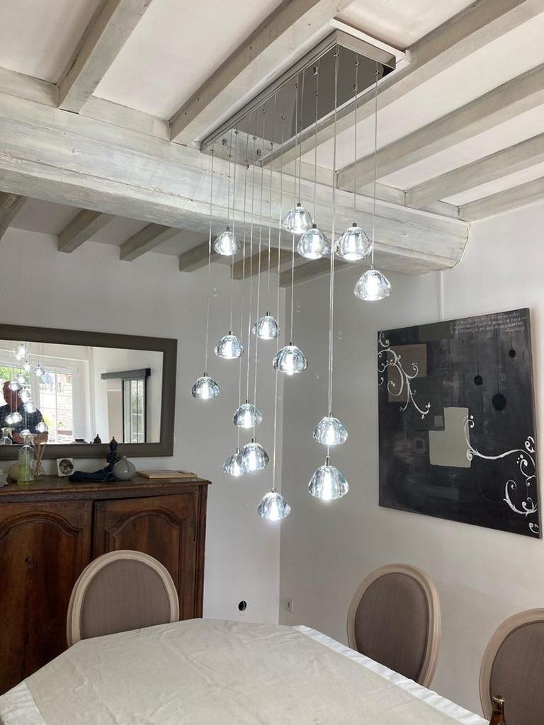 Modern American Cherry Crystal LED Chandelier for Staircase or Restaurant
