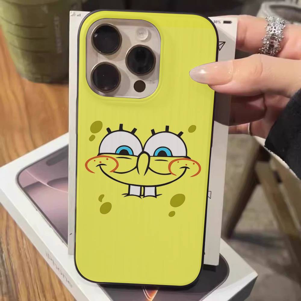 Cartoon S-SpongeBob S-SquarePants Phone Case For IPhone 17 16 15 14 13 12 11 Pro Max Plus Corrugated Bumper Back Cover Shell