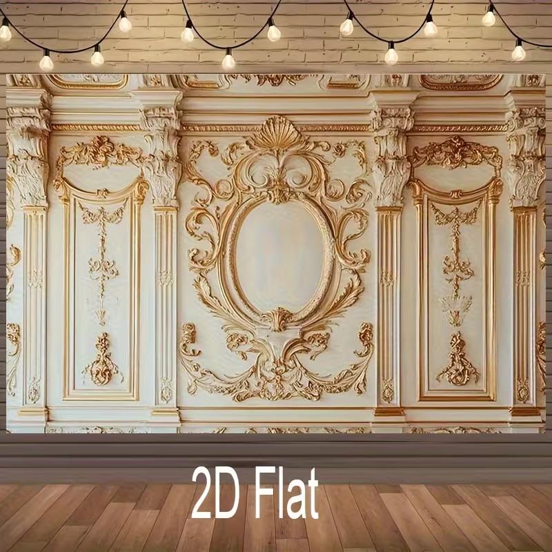 

2D Vintage Baroque Backdrop, Luxury Gold Palace Wall Background for Studio Portraits 47.2x31.5inch/120*80cm