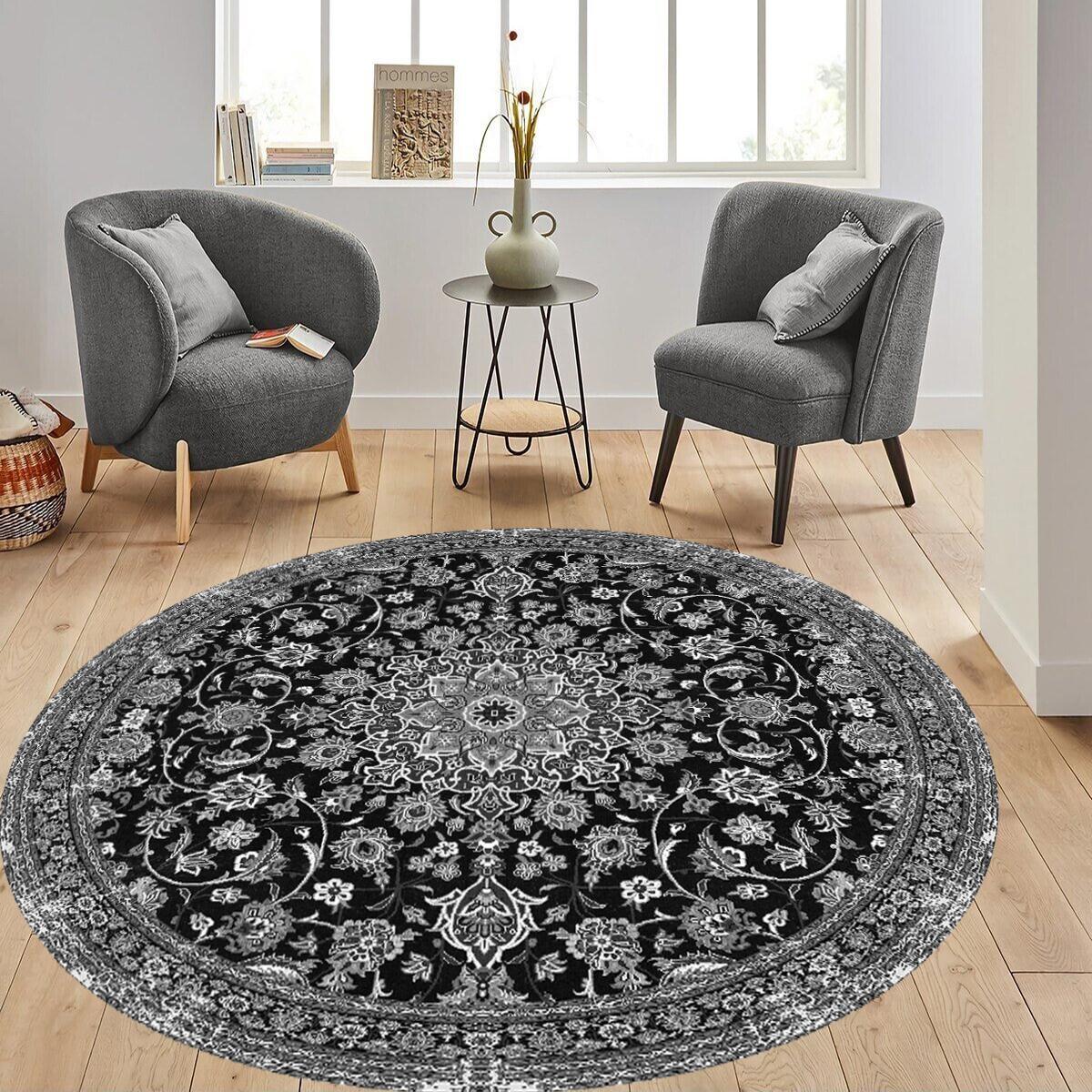 

Rovigo Home Цифровая печать Моющийся нескользящий круглый ковер для гостиной RVG7304-HT125 100x100 чёрный