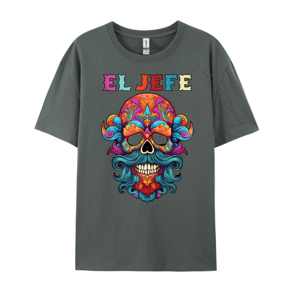 El Jefe Sugar Skull Men Day Of The Dead Dad Graphic T Shirts 100% Cotton Brand Clothing Vintage Style